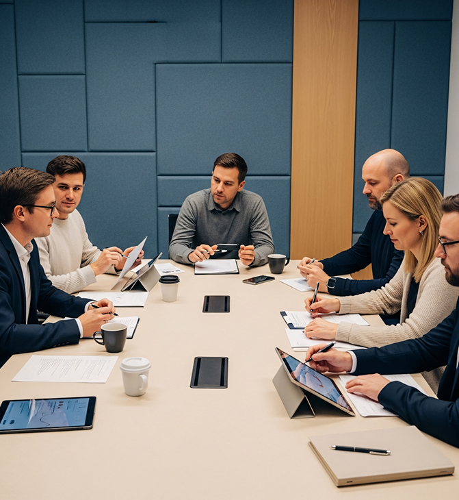 Work meeting with several iPad devices